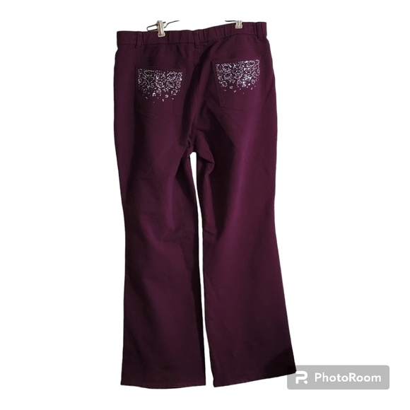 Quacker Factory Pants Women's Size Large Wine Regular DreamJeannes Boot Cut - Picture 2 of 14